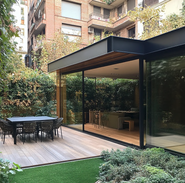 Jardín cerrado con madera