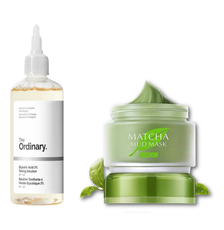 Glycolic Acid Exfoliating Toner y MASCARILLA FACIAL MATCHA PARA ACNÉ LAIKOU