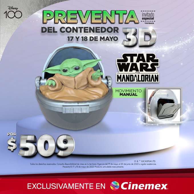 Cinemex: Preventa palomera bebe Yoda 17 y 18 de mayo 
