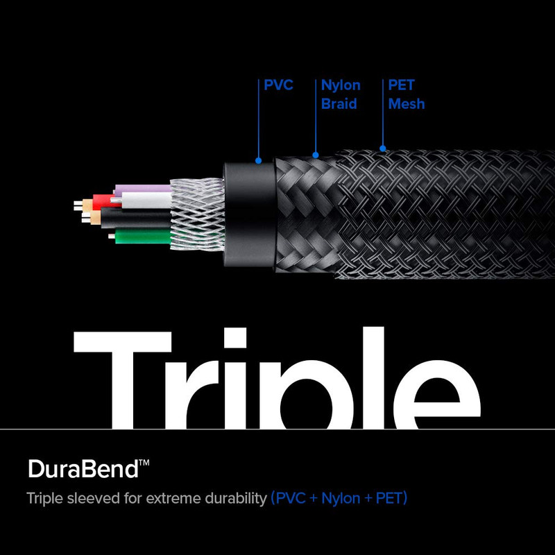 El cable Spigen ArcWire mostrando su construcción de doble trenzado para máxima durabilidad.