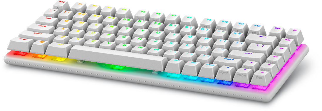 A white keyboard with green lightsDescription automatically generated A white keyboard with green lightsDescription automatically generated