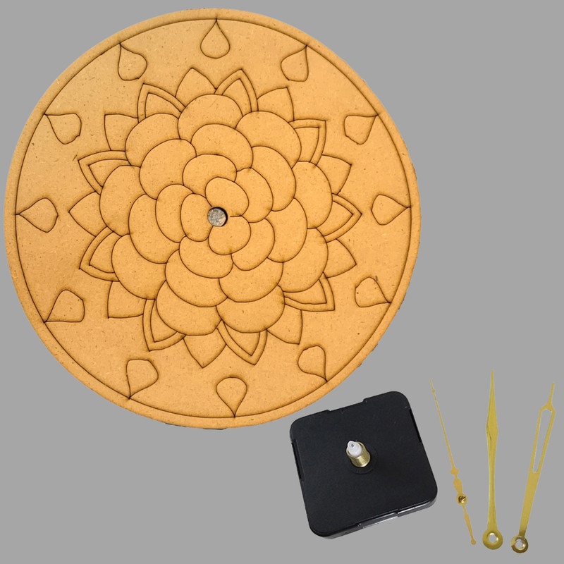 Penkraft Pen Mandala on Engraved Round MDF Clock Hobbyist Level DIY Kit with Free video tutorial
