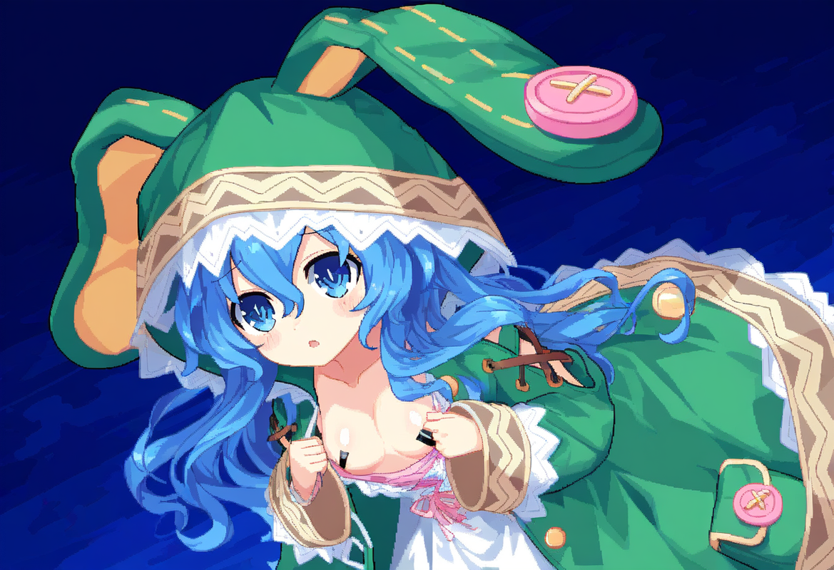 1girl, yoshino (date a live), blue hair, blue eye, Green Coat, animal hood down, s-3281597185