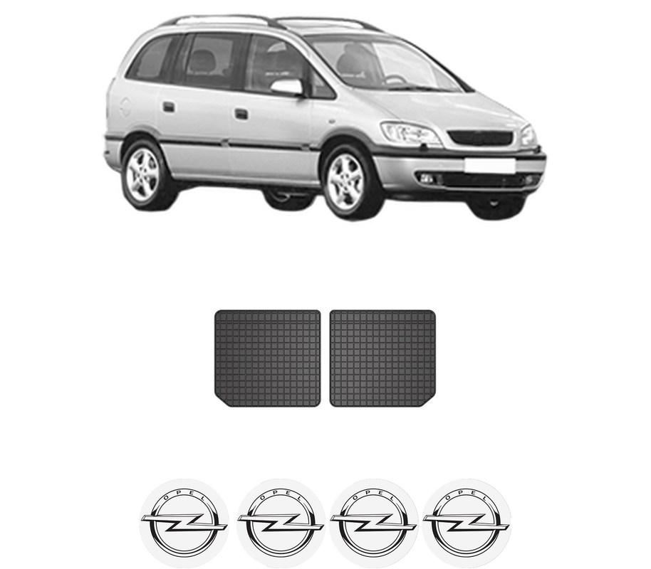 Set covorase presuri OPEL ZAFIRA A MPV (T98) din 1999-2005, auto, din cauciuc thermoplastic, 4 Stickere auto cu OPEL
