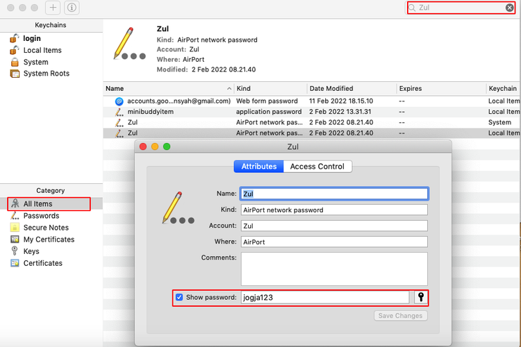 Ilustrasi cara melihat password WiFi di Mac.
