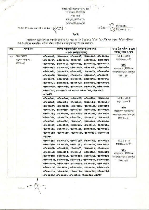 Bangladesh Television (BTV) Practical Test 2024 PDF-1