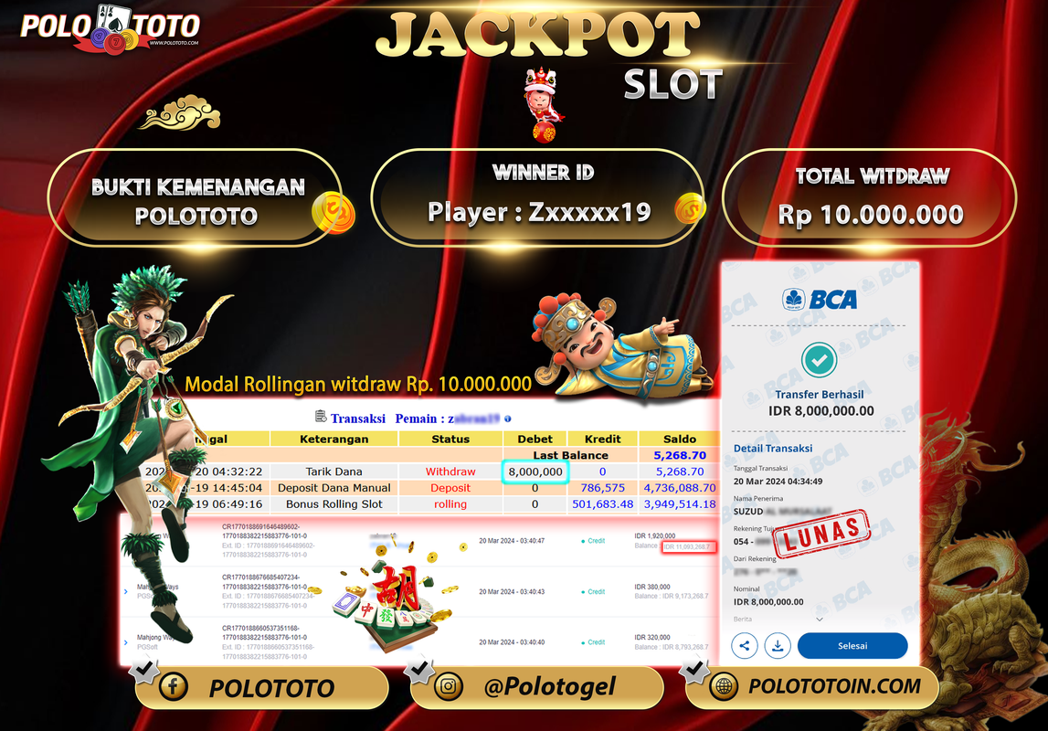 POLOTOTO BUKTI JACKPOT SLOT MAHJONG WAYS Rp 10.000.000,- LUNAS