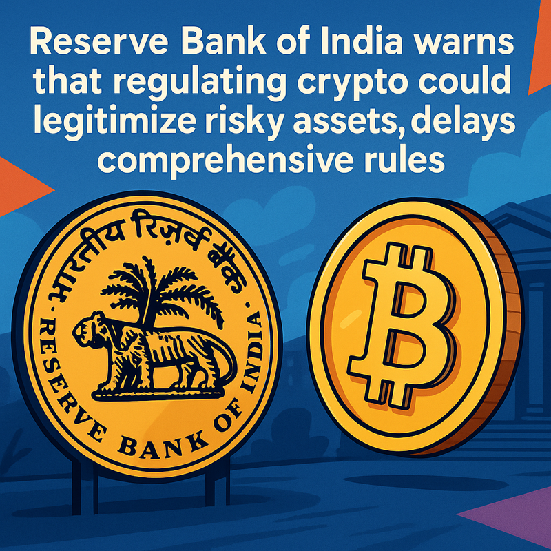 Reserve Bank of India warns that regulating crypto could legitimize risky assets, delays comprehensive rules