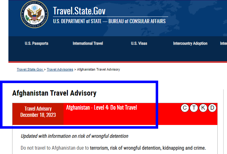Afganistán: "Do not travel" (1)