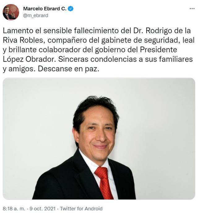 Muere integrante del gabinete de seguridad de AMLO