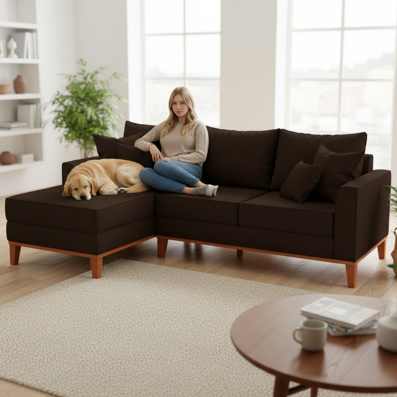 CHAISE 3 L ESQUERDO FRENTE CORINO MARROM (Modelo Virtual)