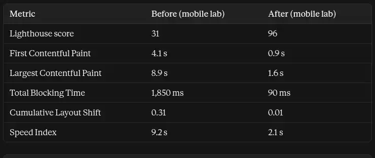 Before-and-After Case Study and Benchmarks