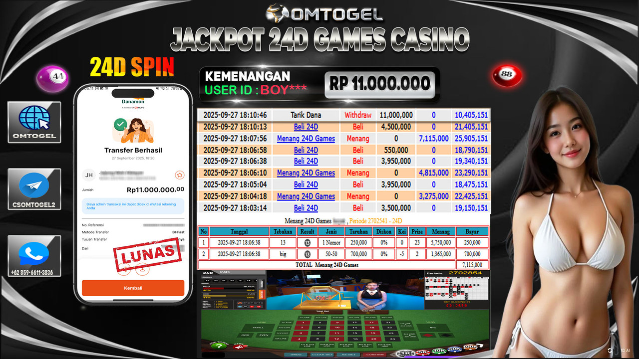 OMTOGEL JACKPOT LIVE GAMES 24D SPIN 11 JUTA DI BAYAR LUNAS ,-