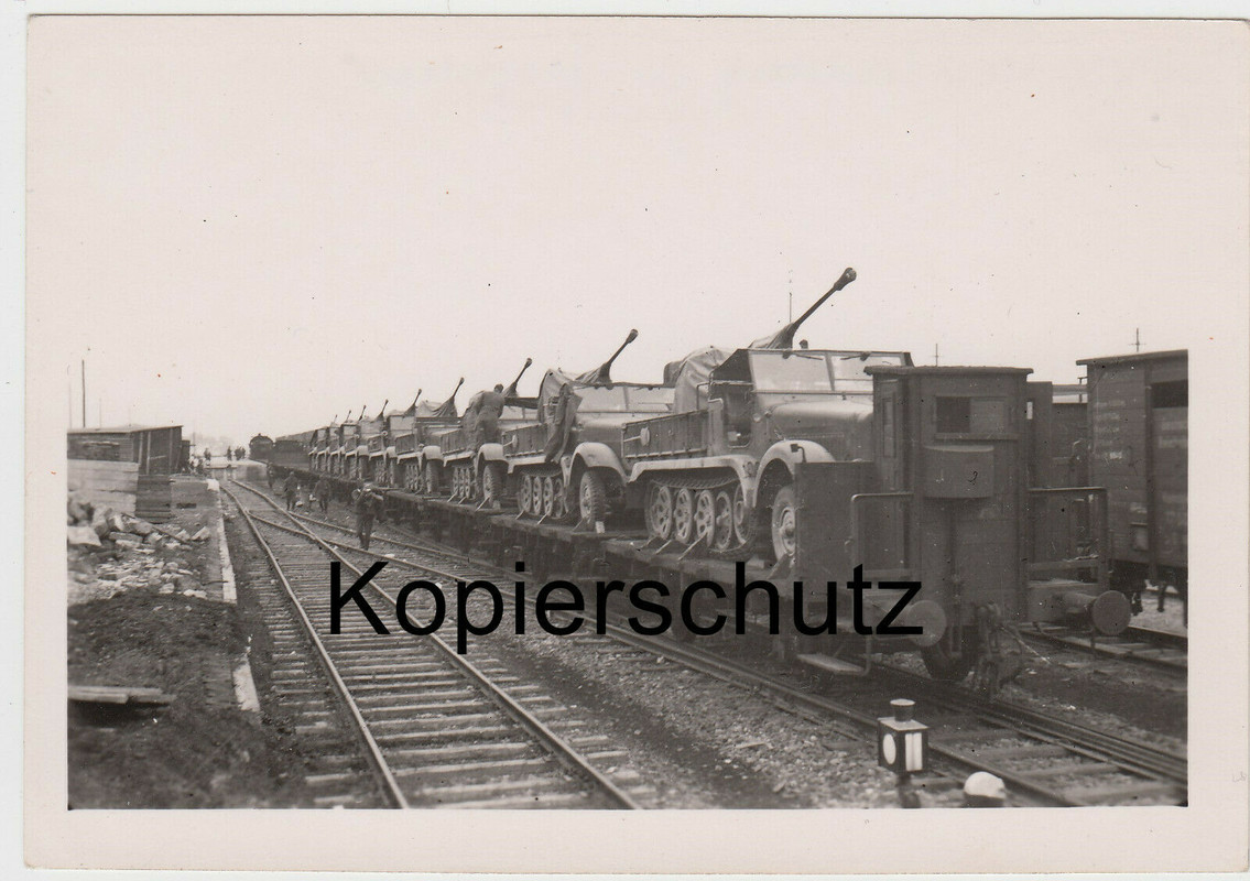 Foto Bahntransport Halbkettenfahrzeug Halbkette   Flak Geschütz Sdkfz Pforzheim