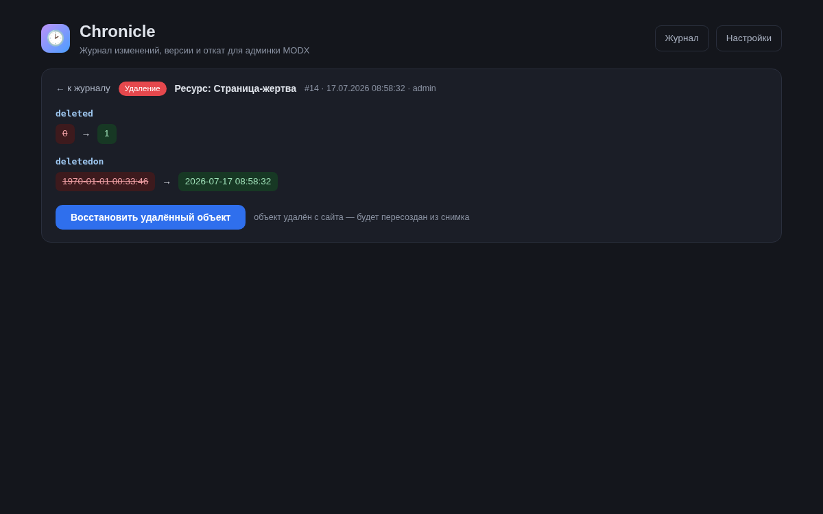 Восстановление удалённой страницы из снимка