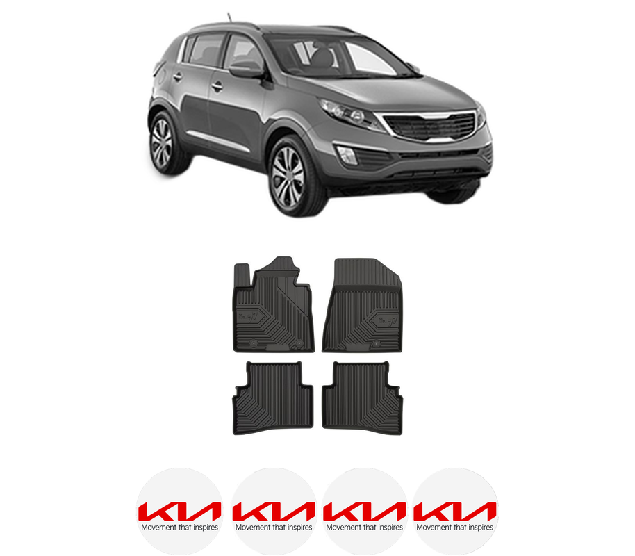 Set covorase presuri KIA SPORTAGE III (SL) din 2010-2016, auto, din cauciuc thermoplastic, 4 Stickere auto cu KIA