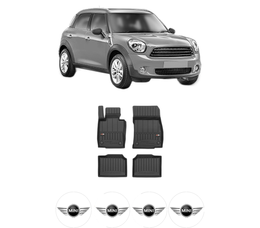 Set covorase presuri MINI MINI COUNTRYMAN (R60) din 2010-2016, auto, din cauciuc thermoplastic, 4 Stickere auto cu MINI