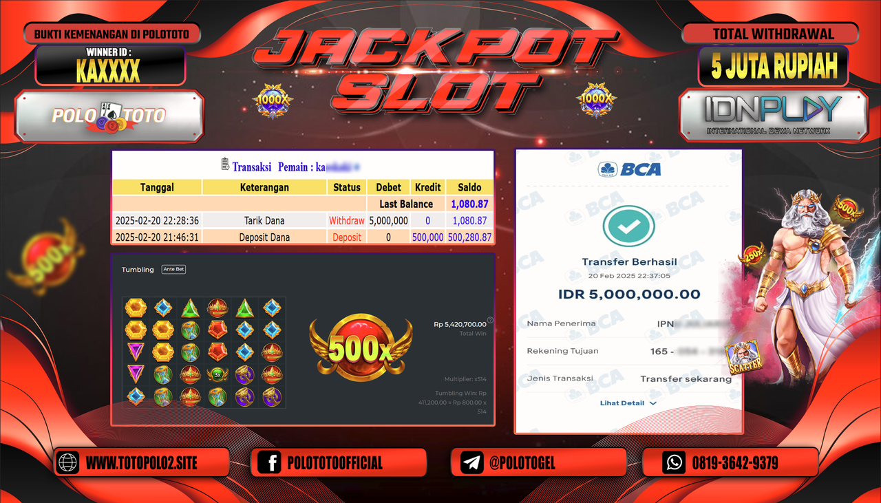POLOTOTO JACKPOT SLOT GATES OF OLYMPUS Rp.5.000.000,-