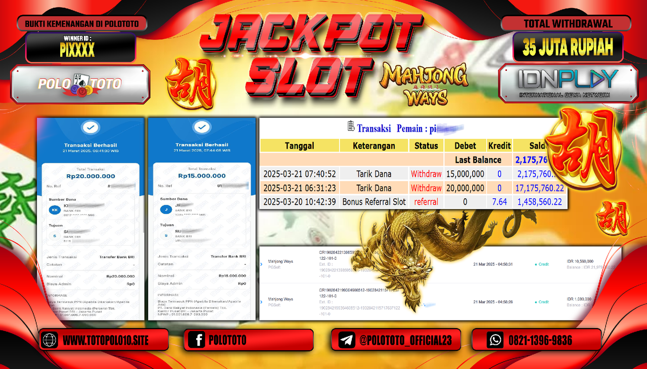 POLOTOTO JACKPOT SLOT MAHJONG WAYS Rp.35.000.000,-