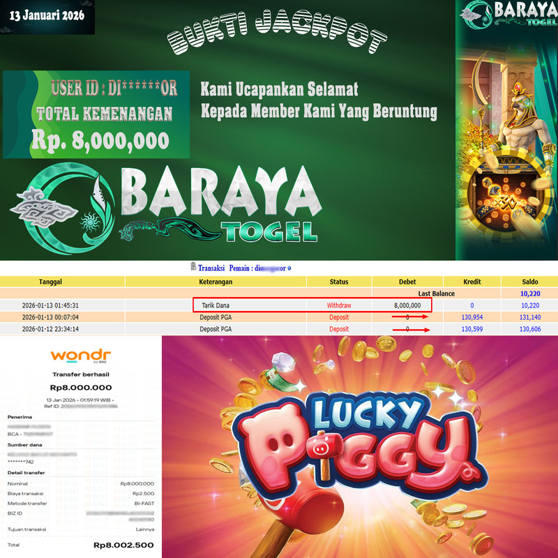 Rp. 8.000.000.- WD LUNAS DI BARAYATOGEL