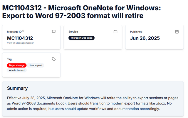 OneNote zu Word-Export ende