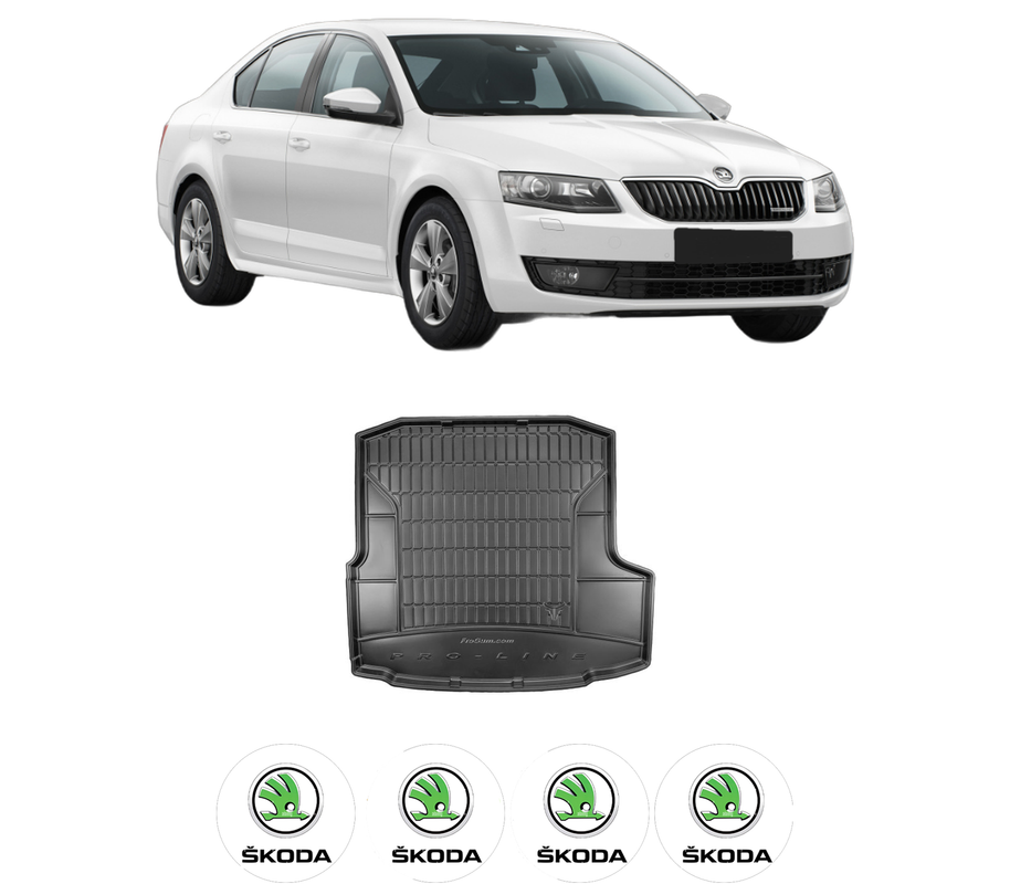 Tavita Portbagaj SKODA OCTAVIA III (5E3, NL3, NR3) din 2012-2020, Protectie Portbagaj Auto, 4x Stickere auto cu SKODA
