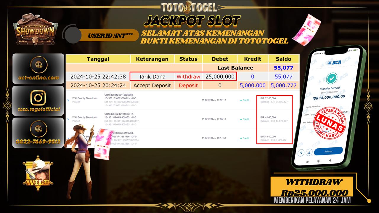 Bukti Pembayaran Permainan Jackpot Slot Wild Bounty Showdown ID : INT*** LUNAS