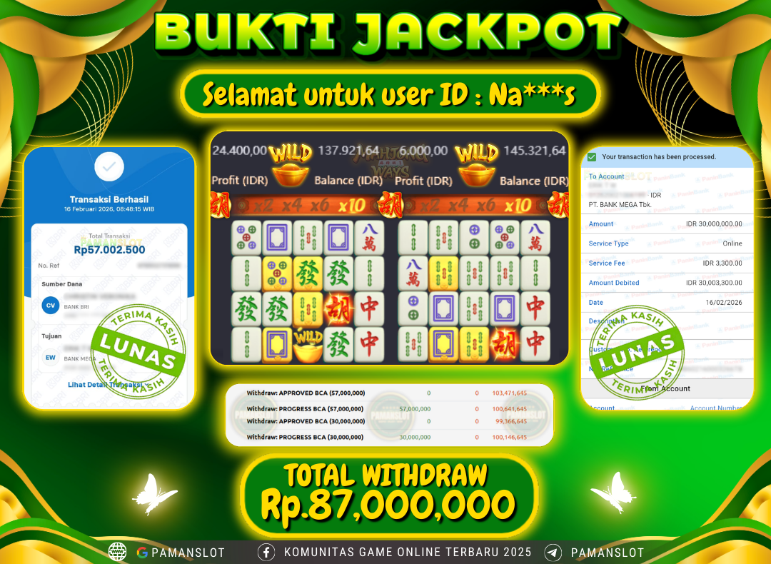 PAMANSLOT JACKPOT Game PG - Mahjong Ways Rp.87,000,000- LUNAS