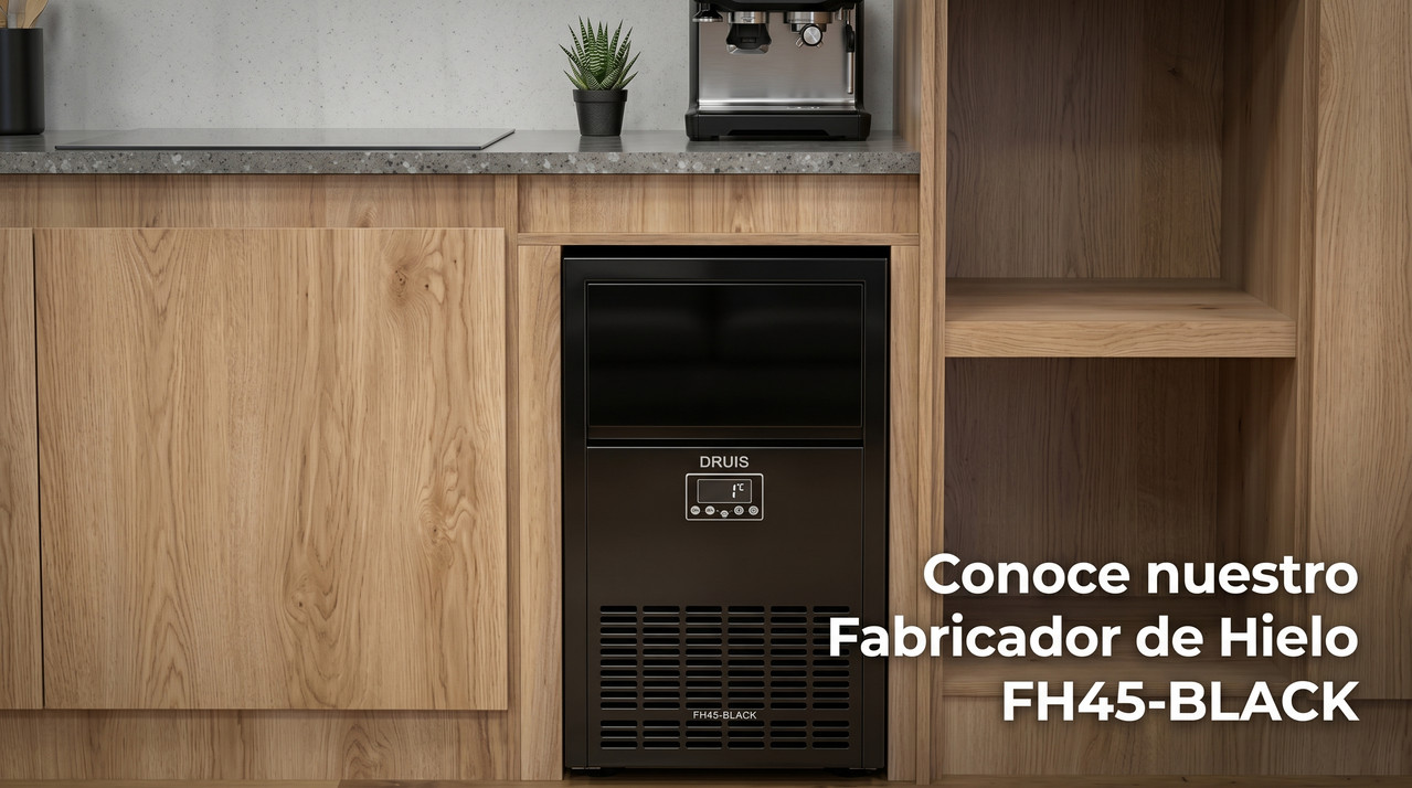 Fábrica de hielo comercial Drija FH45 fabricada en acero inoxidable cepillado premium con puerta corrediza ergonómica
