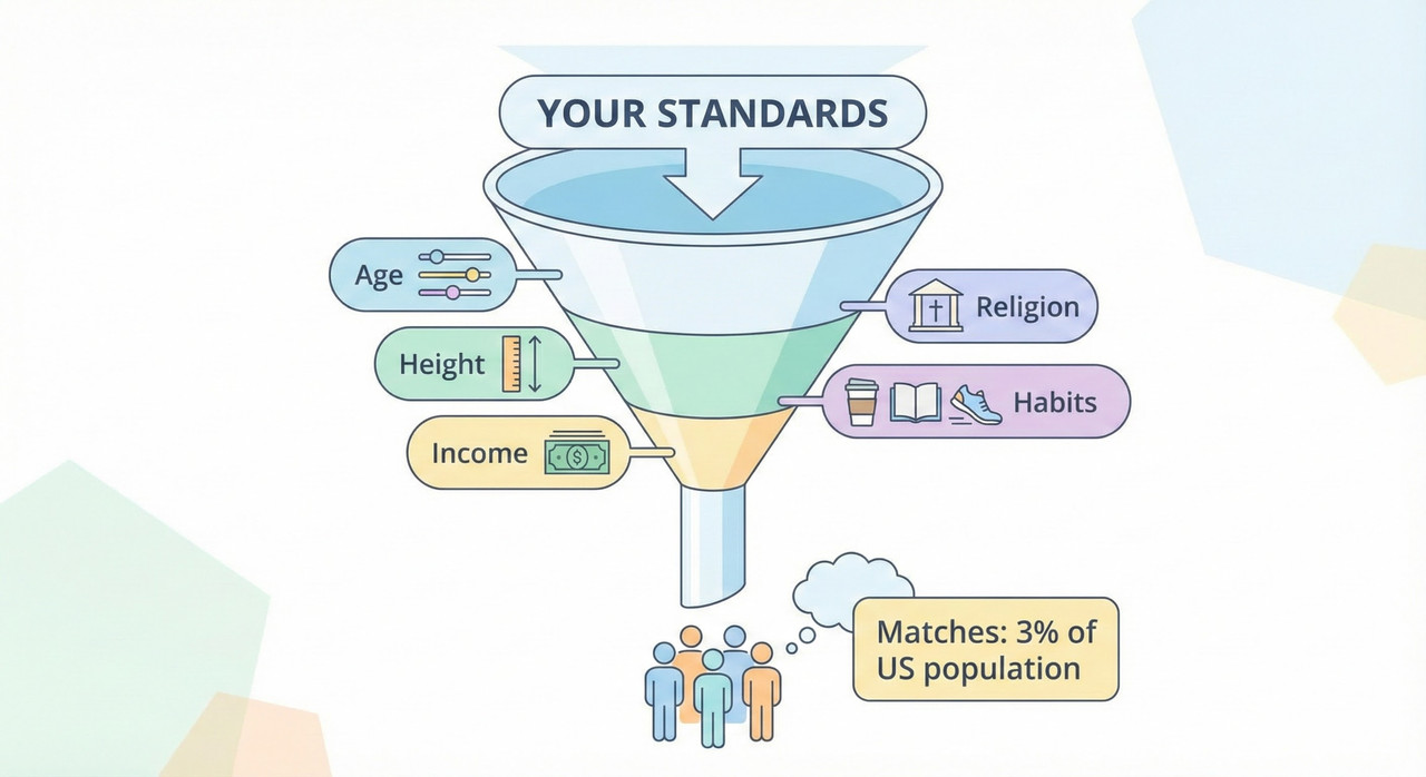Infographic funnel showing how dating standards filter the population