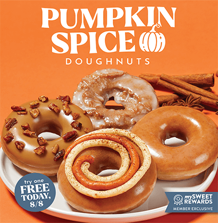 Get a Free Pumpkin Spice Doughnut from Krispy Kreme Today Only Get a Free Pumpkin Spice Doughnut from Krispy Kreme Today Only
