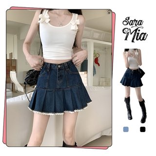 BH1173-Chân váy jean xòe Saramia váy bò cạp cao phối ren vải denim dày dặn có lớp lót A24