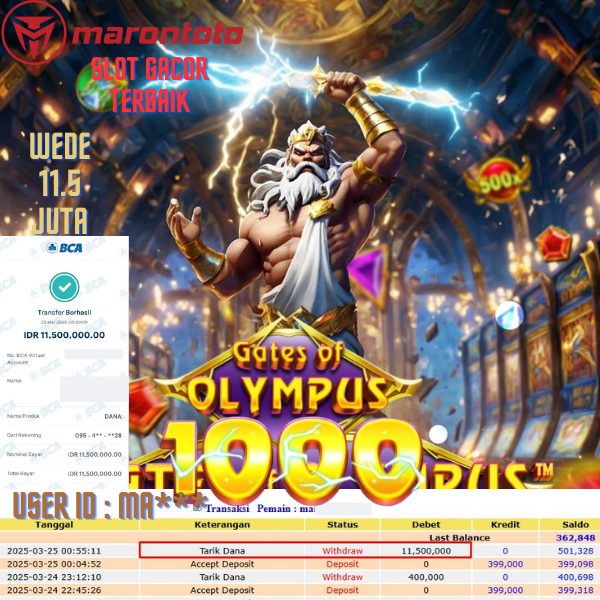 Bukti Kemenangan Member Marontoto Sebesar 11,500,000 JuTa