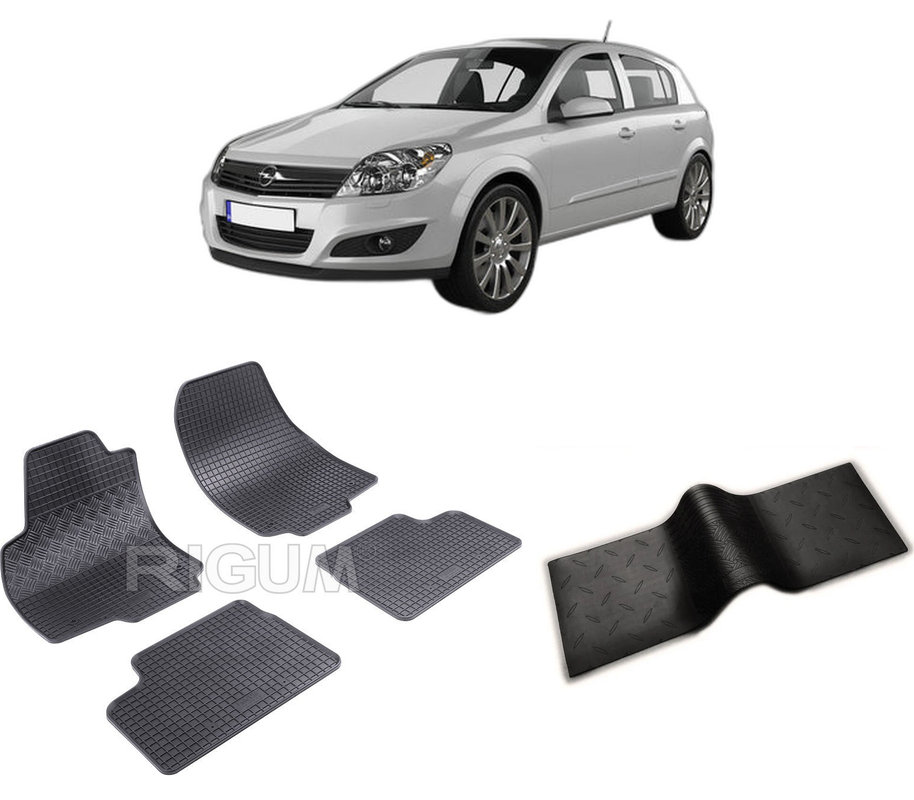 Set covorase auto OPEL ASTRA H din 2004-12.2014, cu covoras tunel median, CAROSERIE HATCHBACK, Presuri cauciuc 100%, compatibil cu autoturismul OPEL ASTRA H, Rigum