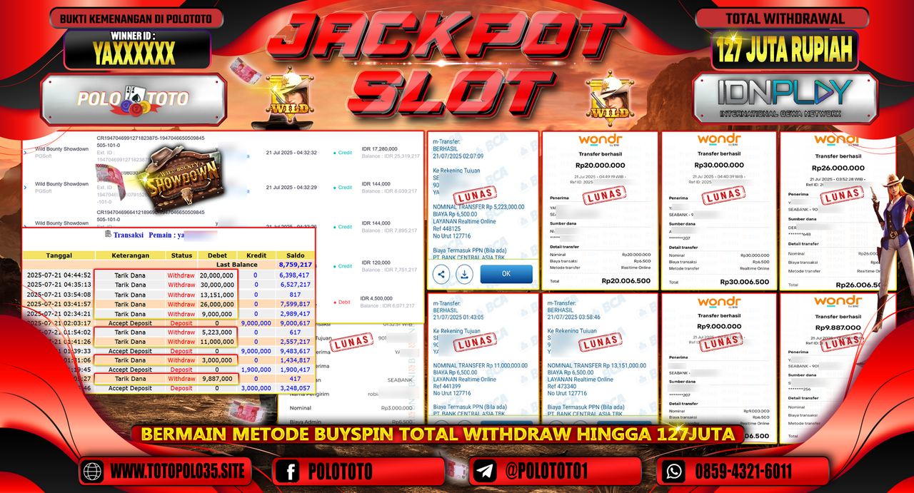 POLOTOTO JACKPOT SLOT WILD BOUNTY SHOWDOWN Rp.127.000.000,- LUNAS
