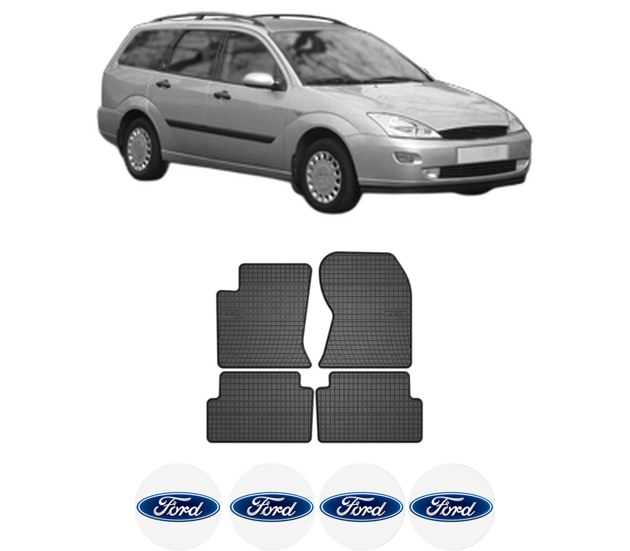 Set covorase presuri FORD FOCUS I Turnier (DNW) din 1999-2004, auto, din cauciuc thermoplastic, 4 Stickere auto cu FORD