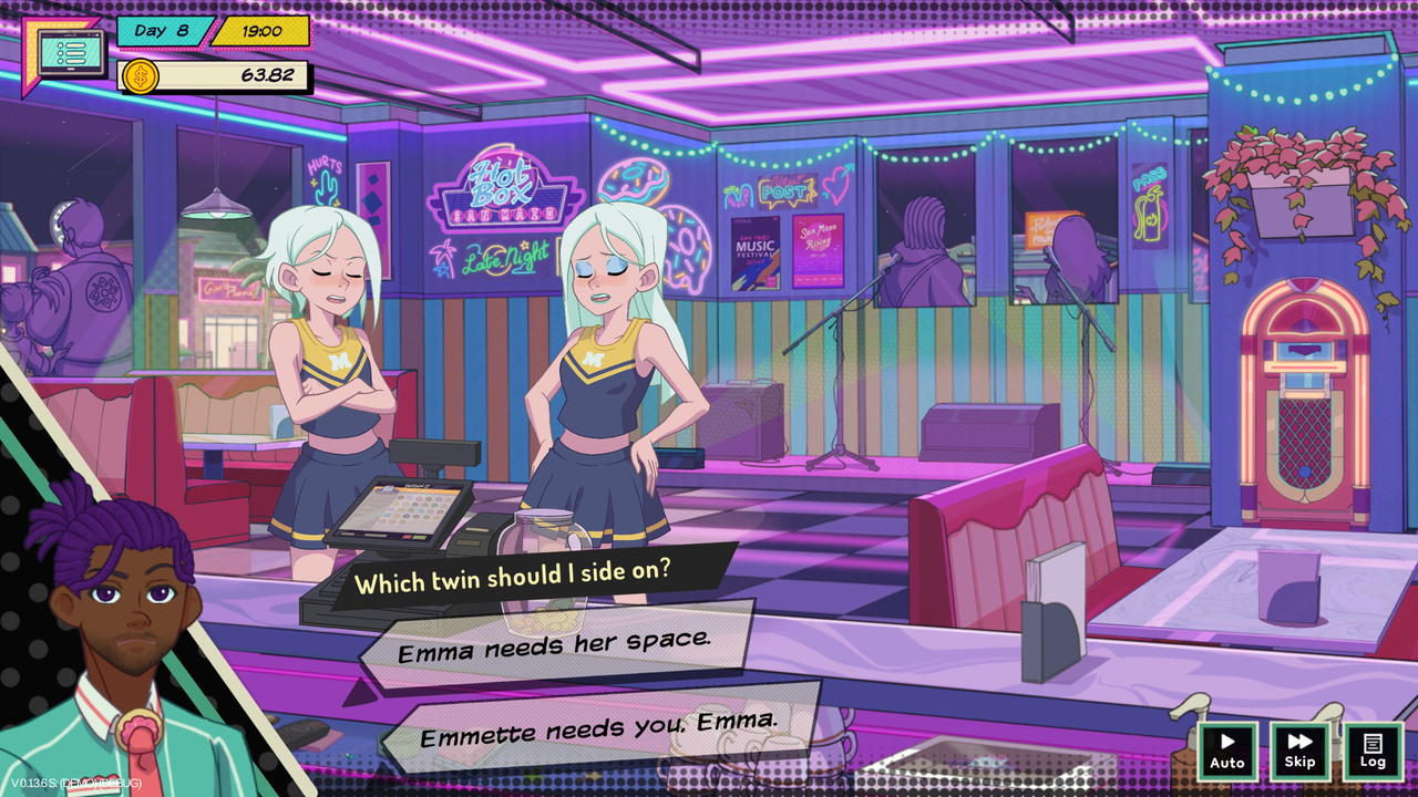 Emmette, the MC's high school girlfriend and Emma, her twin sister. 