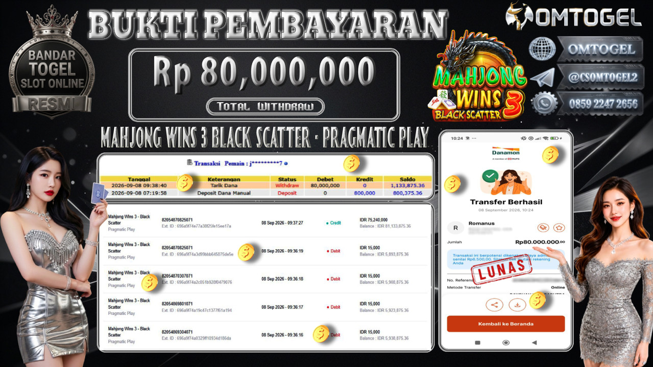 OMTOGEL JACKPOT PRAGMATIC PLAY MAHJONG WAYS 3 BLACK SCATTER Rp.80,000,000,- DIBAYAR LUNAS