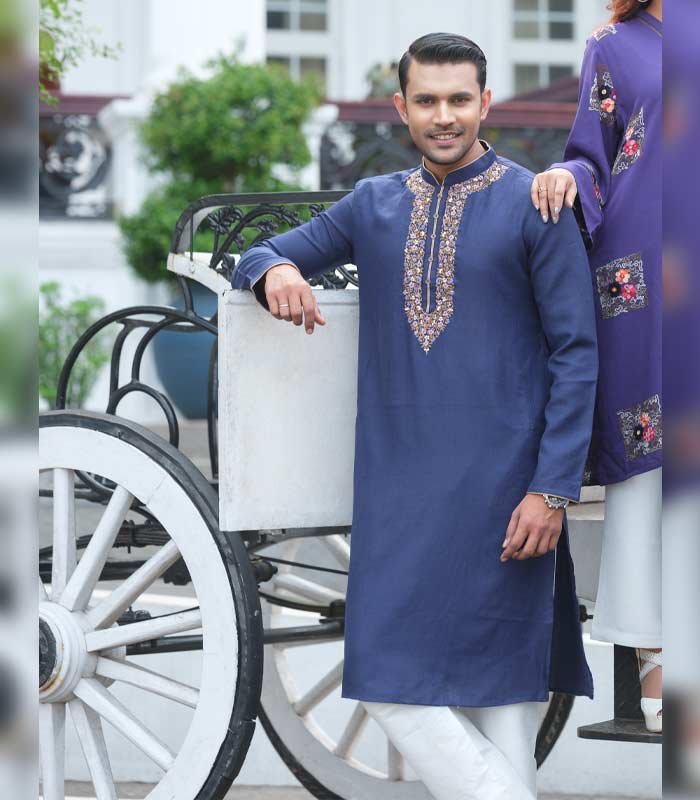 Men’s Exclusive Punjab & Pajama : Dark Bluish Design