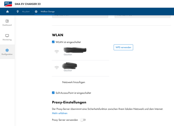 Konfigurationsseite der SMA Wallbox "EVC22-3AC-10&ldquo;