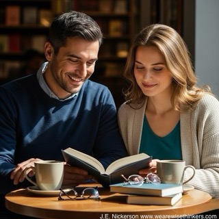 “Two people sharing a quiet moment together in a cozy café, showing emotional intimacy through comfort and connection rather than cliché romance.”