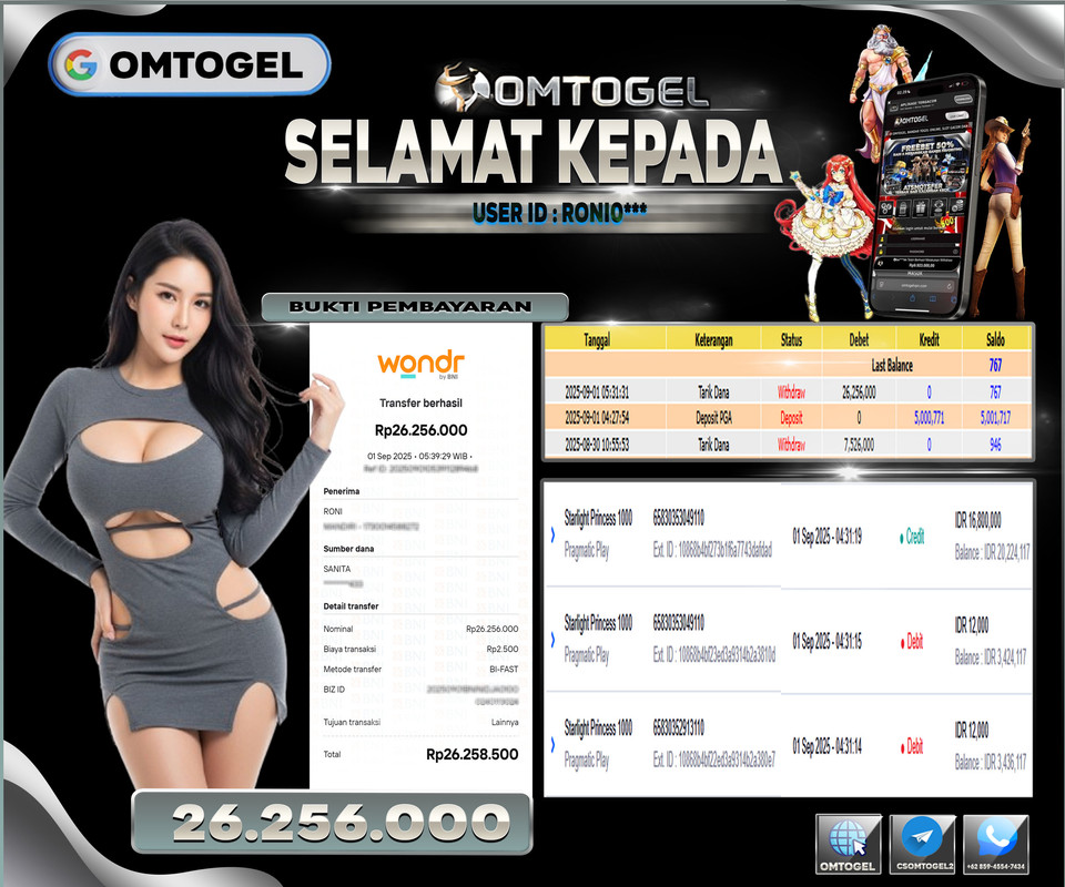 OMTOGEL JACKPOT PRAGMATIC PLAY STARLIGHT PRINCESS 1000 26 JUTA DI BAYAR LUNAS ,-