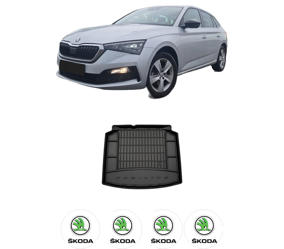 Tavita Portbagaj SKODA SCALA (NW1) din 2019-2020, Protectie Portbagaj Auto, 4x Stickere auto cu SKODA