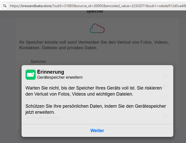 Fake-Seite meldet Speicher voll