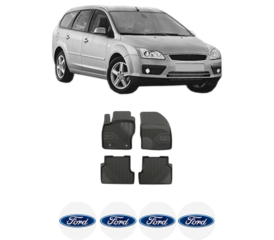 Set covorase presuri FORD FOCUS II Turnier (DA_, FFS, DS) din 2004-2012, auto, din cauciuc thermoplastic, 4 Stickere auto cu FORD