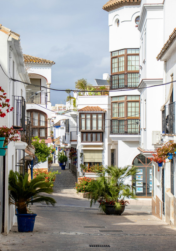 Estepona old town with white streets and flowers