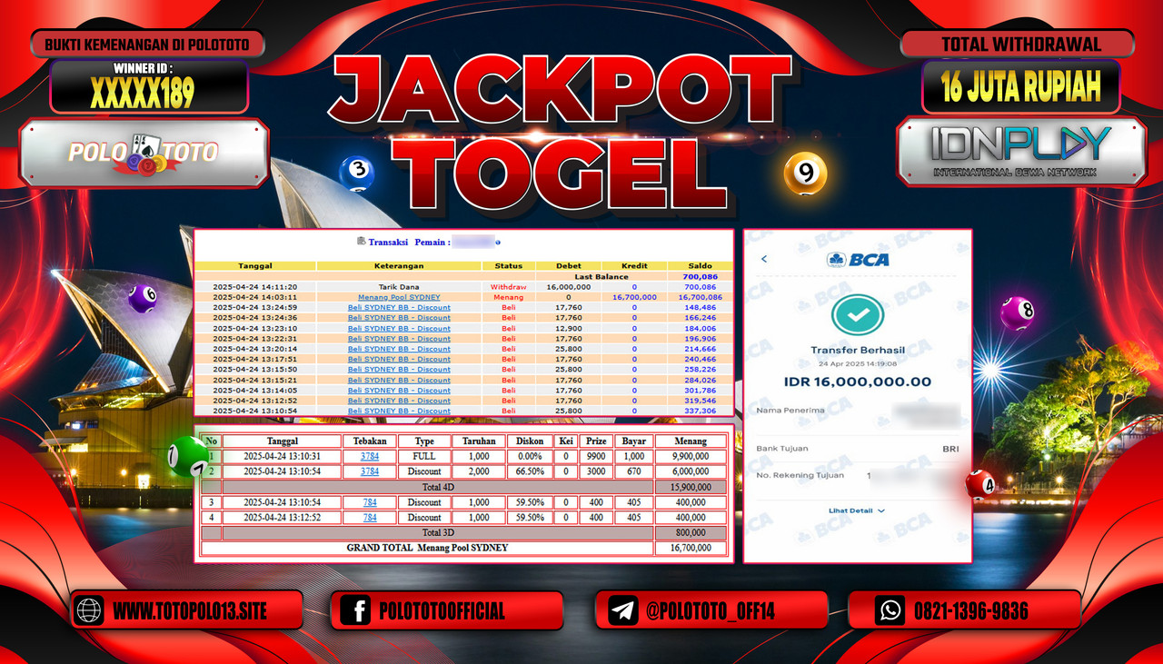 POLOTOTO JACKPOT TOGEL POOL SYDNEY Rp.16.000.000,-