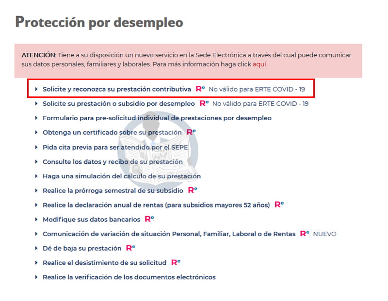 solicitar reconocimiento de la prestación contributiva del SEPE