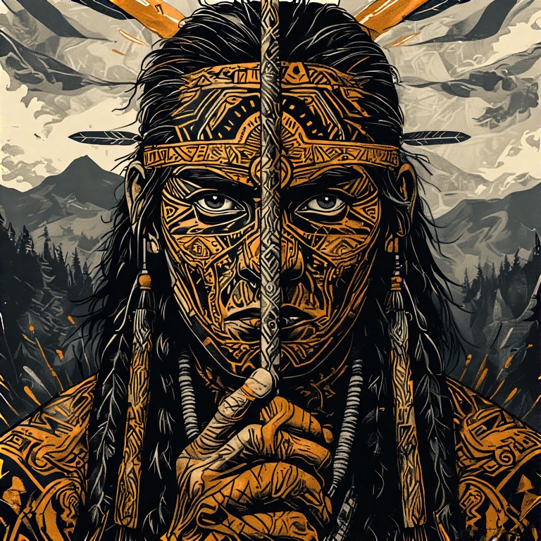 A-tribal-warrior-in-woodcut-st-5
