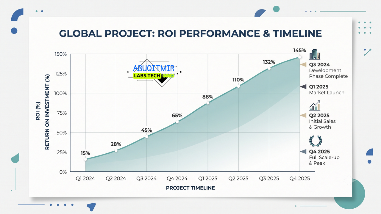 Minimalist editorial chart illustration showing a rising ROI